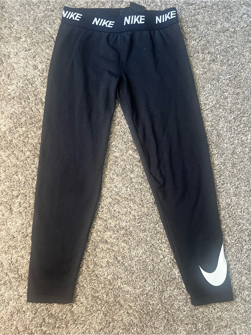 Nike Black Kids Leggings with White Swoosh and Branded Waistband
